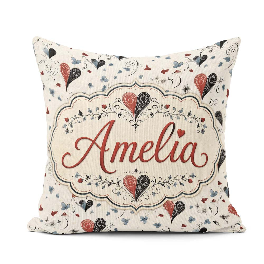 Custom Name Elegant Abstract Heart Swirl Floral Seamless Pattern Square Filled Cushion Throw Pillow Sofa Bed Home Decor Zip Washable UK Made