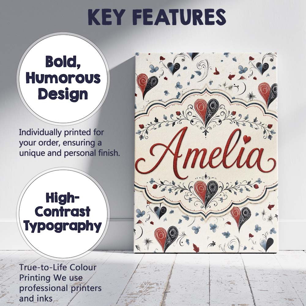 Personalised Name Elegant Abstract Heart Custom Interior Decorative Contemporary Canvas Wall Art Print Decor Picture Ready to Hang
