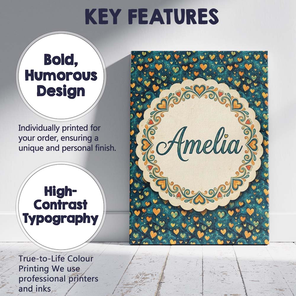 Personalised Name Artistic Blue and Gold Custom Unique Gift Idea Elegant Feature Canvas Wall Art Print Decor Picture Ready to Hang