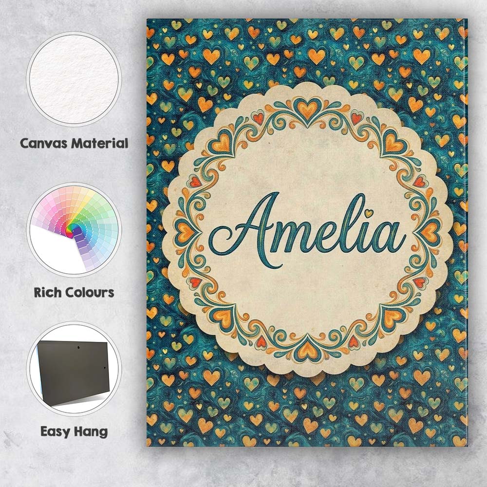Personalised Name Artistic Blue and Gold Custom Unique Gift Idea Elegant Feature Canvas Wall Art Print Decor Picture Ready to Hang