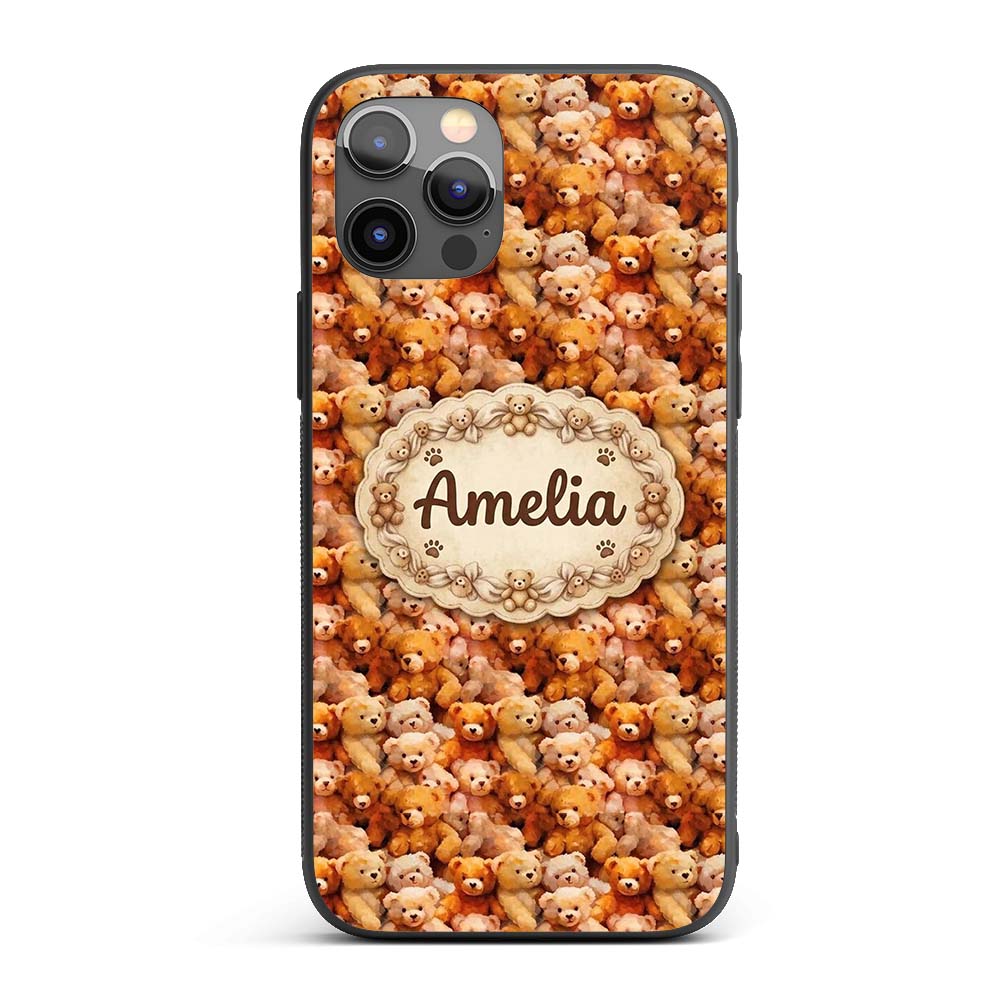 Soft Watercolor Teddy Bear Cluster Printed Design Custom Name Protective Phone Case Mobile Cover Durable Everyday Smartphone Shock Resistant