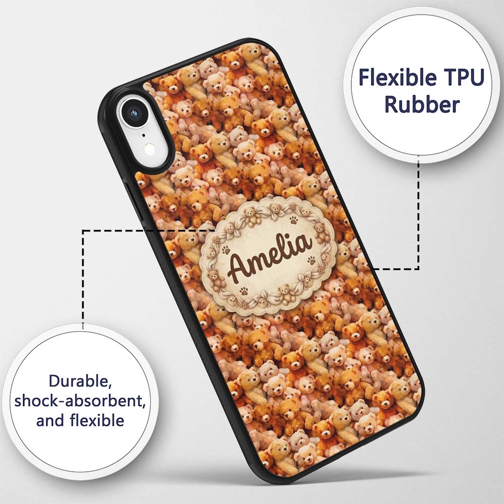 Soft Watercolor Teddy Bear Cluster Printed Design Custom Name Protective Phone Case Mobile Cover Durable Everyday Smartphone Shock Resistant