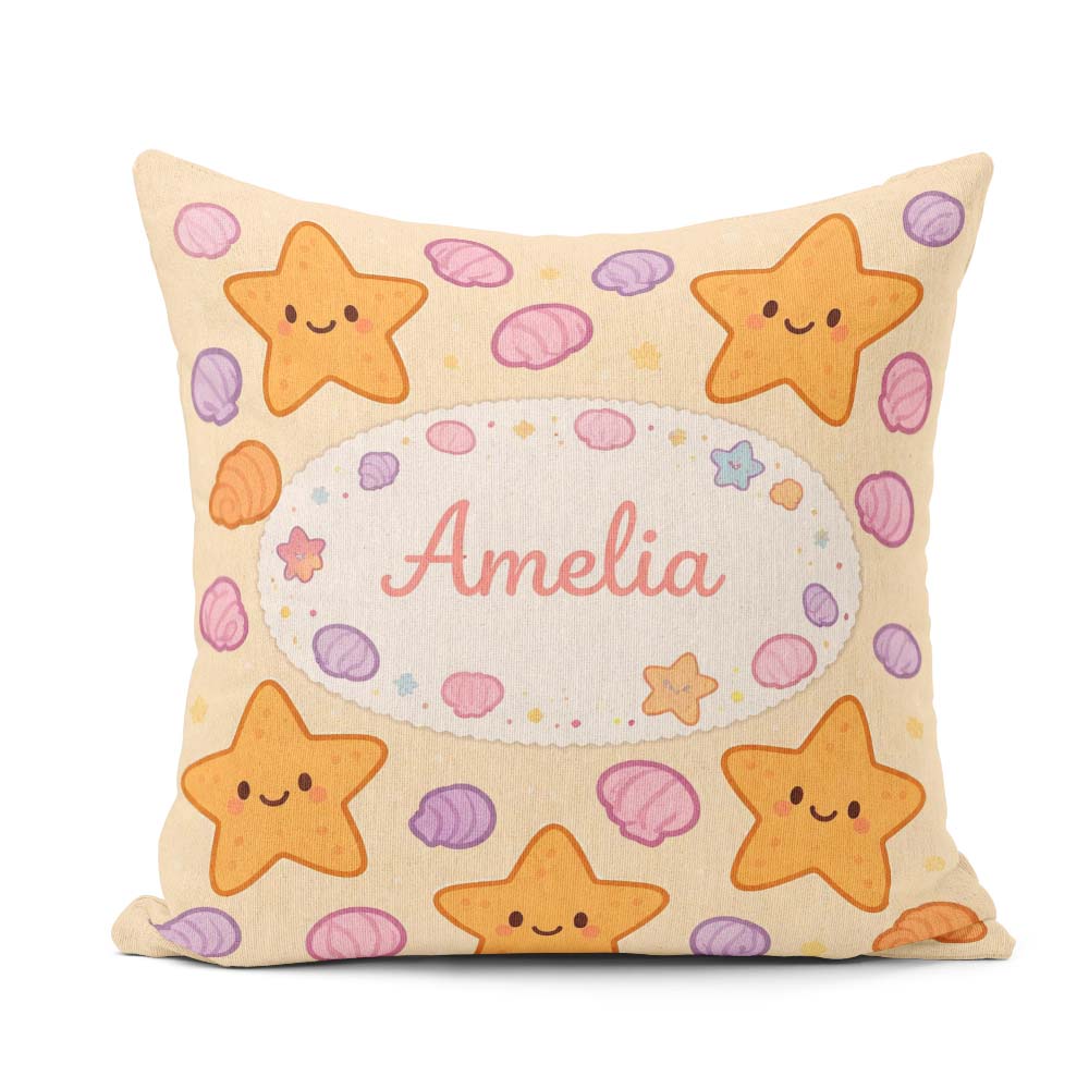 Custom Name Cute Starfish Shell Cartoon Ocean Animal Pattern Square Filled Cushion Throw Pillow Sofa Bed Home Decor Zip Washable UK Made