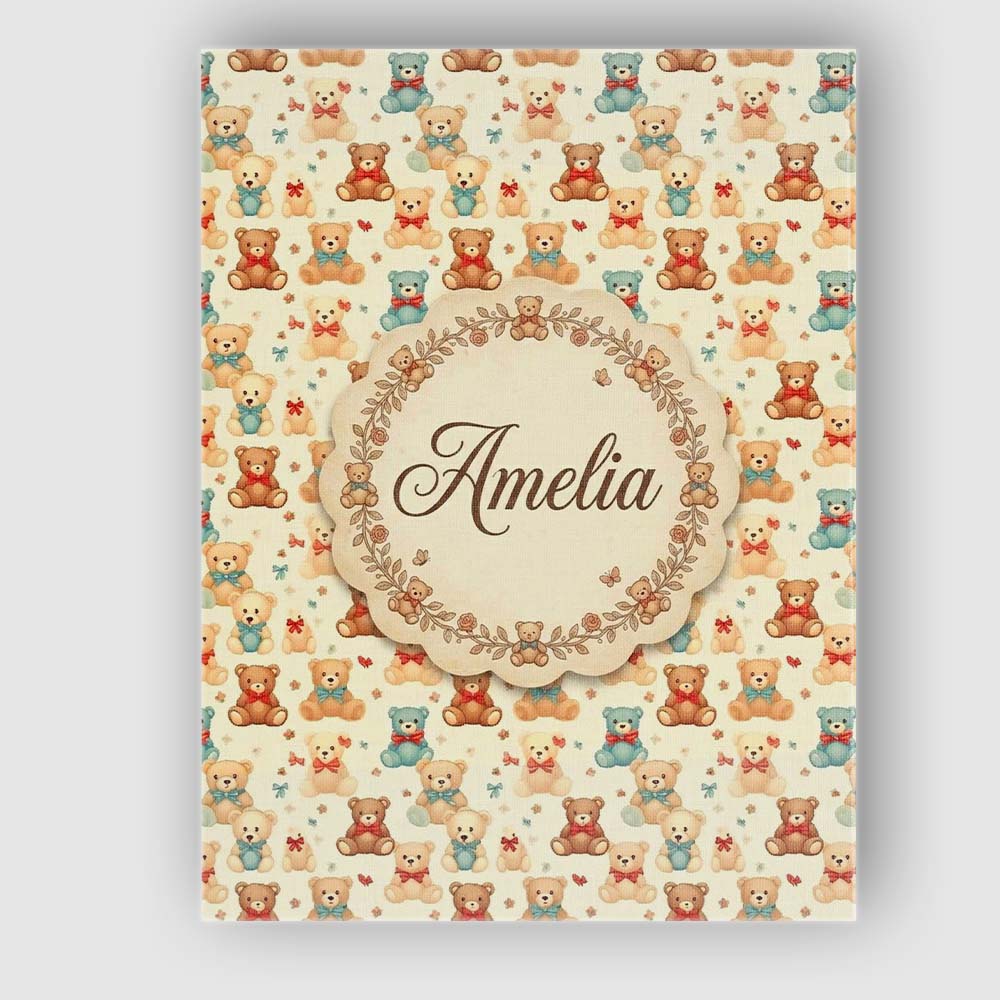 Personalised Name Cute Multicolor Teddy Custom Modern Room Accent Elegant Feature Canvas Wall Art Print Decor Picture Ready to Hang