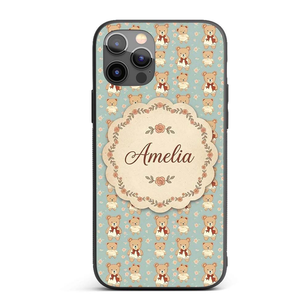 Cute Teddy Bears in Dresses with Printed Design Custom Name Protective Phone Case Mobile Cover Durable Everyday Smartphone Shock Resistant