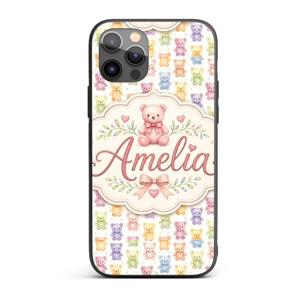 Pastel Rainbow Teddy Bears Soft Cute Seamless Custom Name Protective Phone Case Mobile Cover Durable Everyday Smartphone Shock Resistant