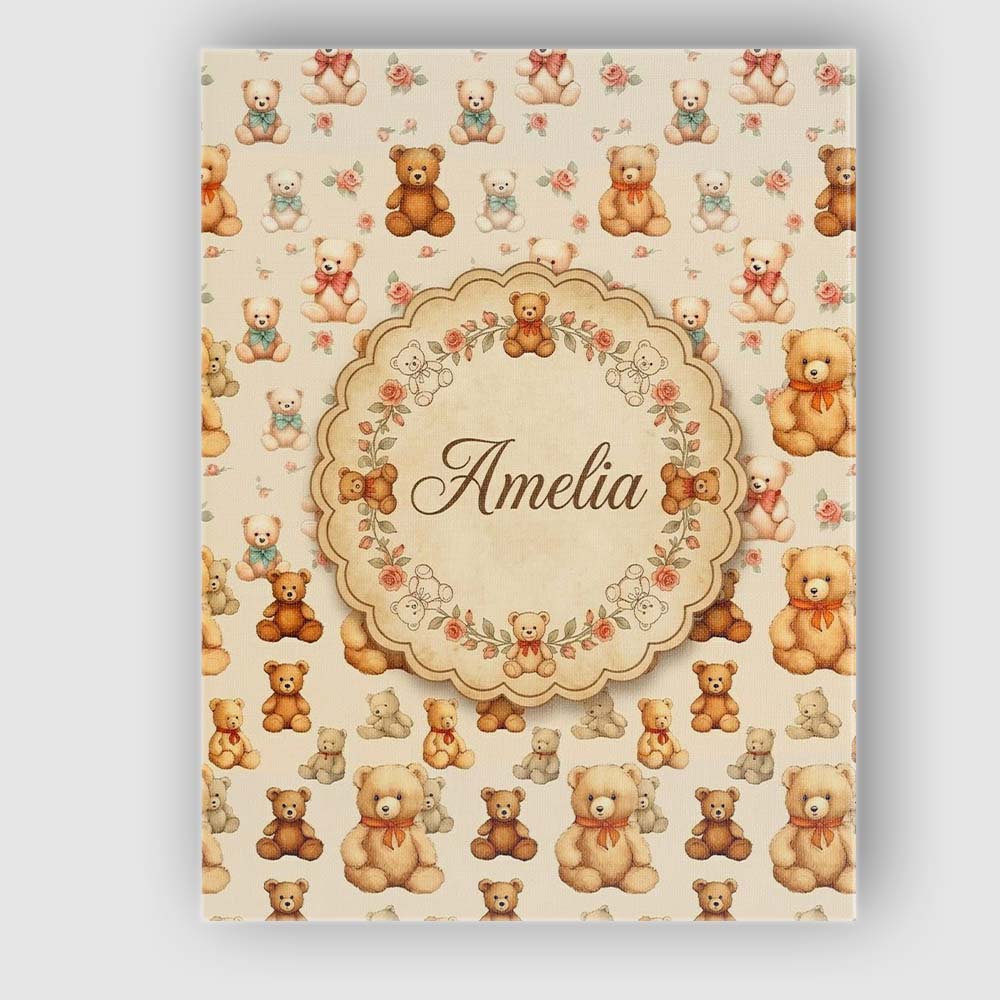 Personalised Name Cute Teddy Bears with Custom Modern Room Accent Elegant Feature Canvas Wall Art Print Decor Picture Ready to Hang