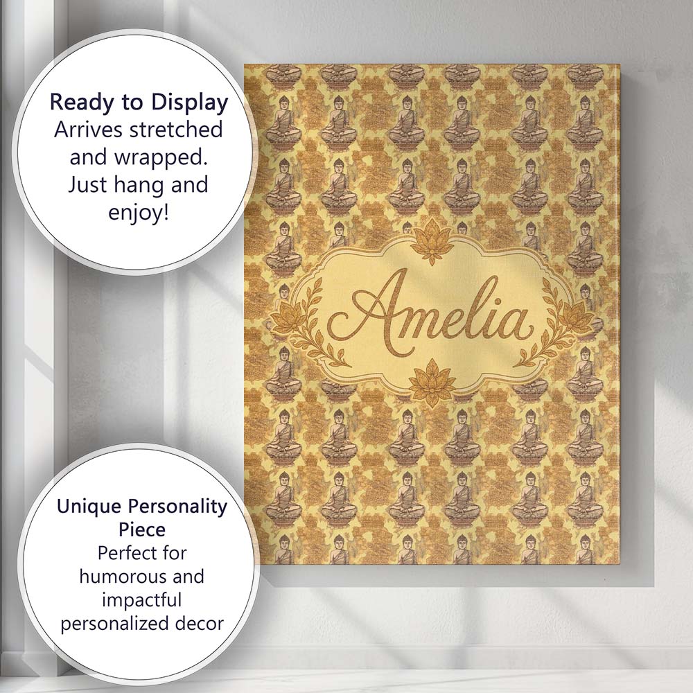 Personalised Name Serene Buddha Sitting Custom Modern Room Accent Elegant Feature Canvas Wall Art Print Decor Picture Ready to Hang