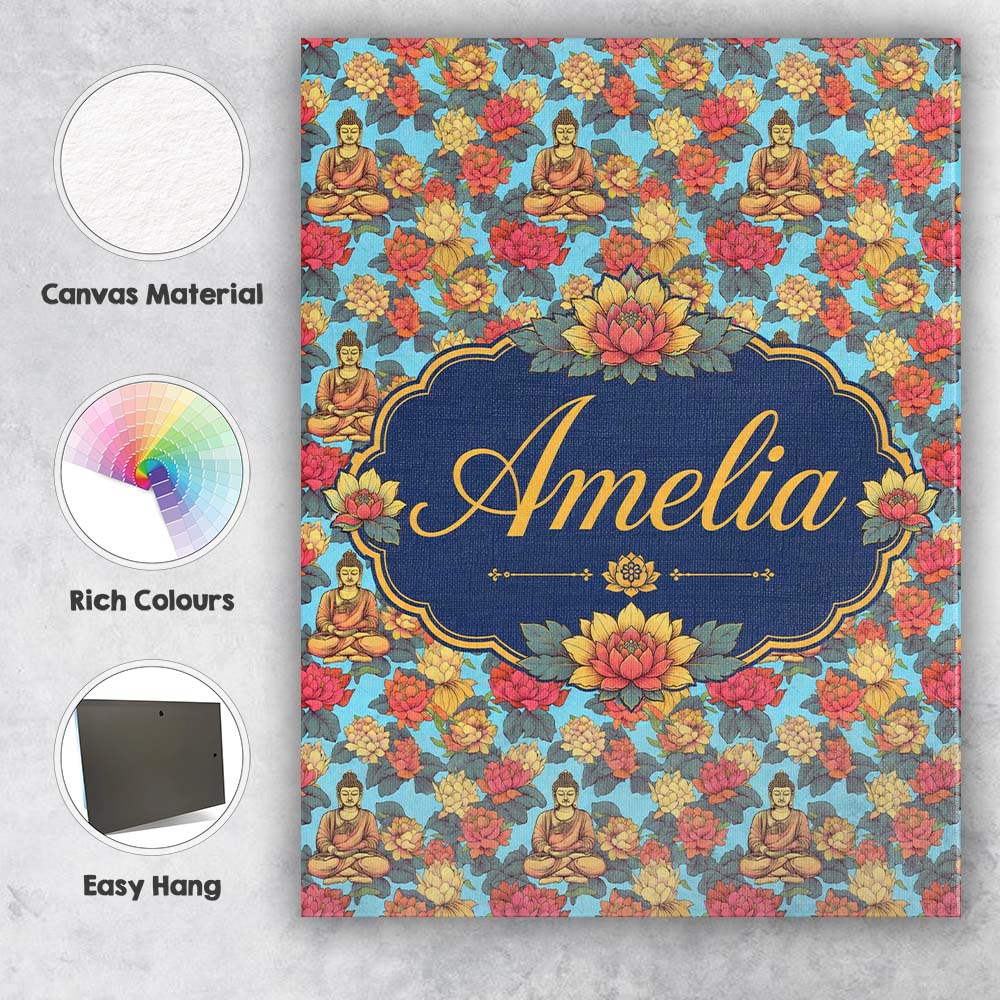 Personalised Name Buddha with Vibrant Custom Modern Room Accent Creative Decorator Style Canvas Wall Art Print Decor Picture Ready to Hang