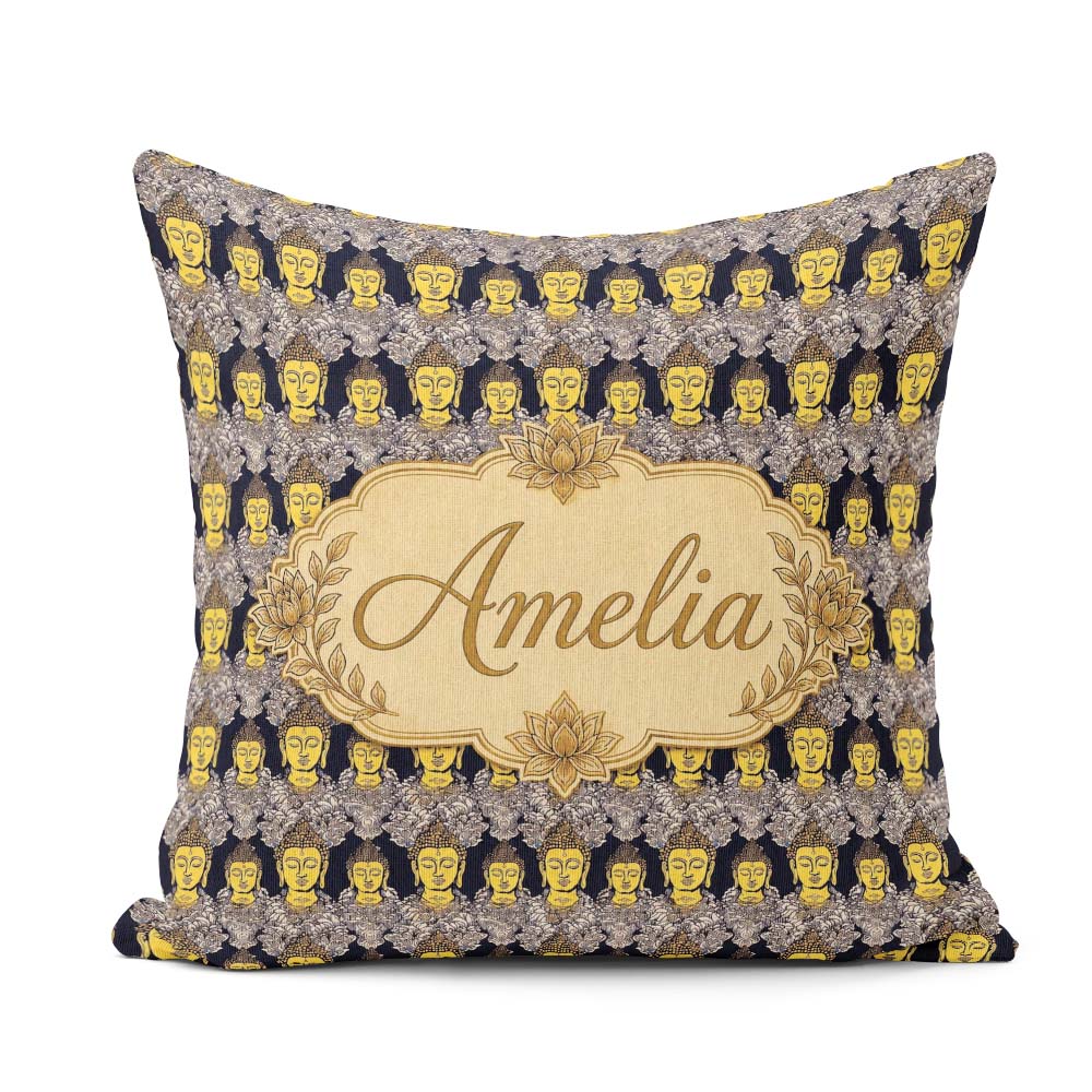 Custom Name Ornate Buddha Faces Detailed Pattern Seamless Design Square Filled Cushion Throw Pillow Sofa Bed Home Decor Zip Washable UK Made
