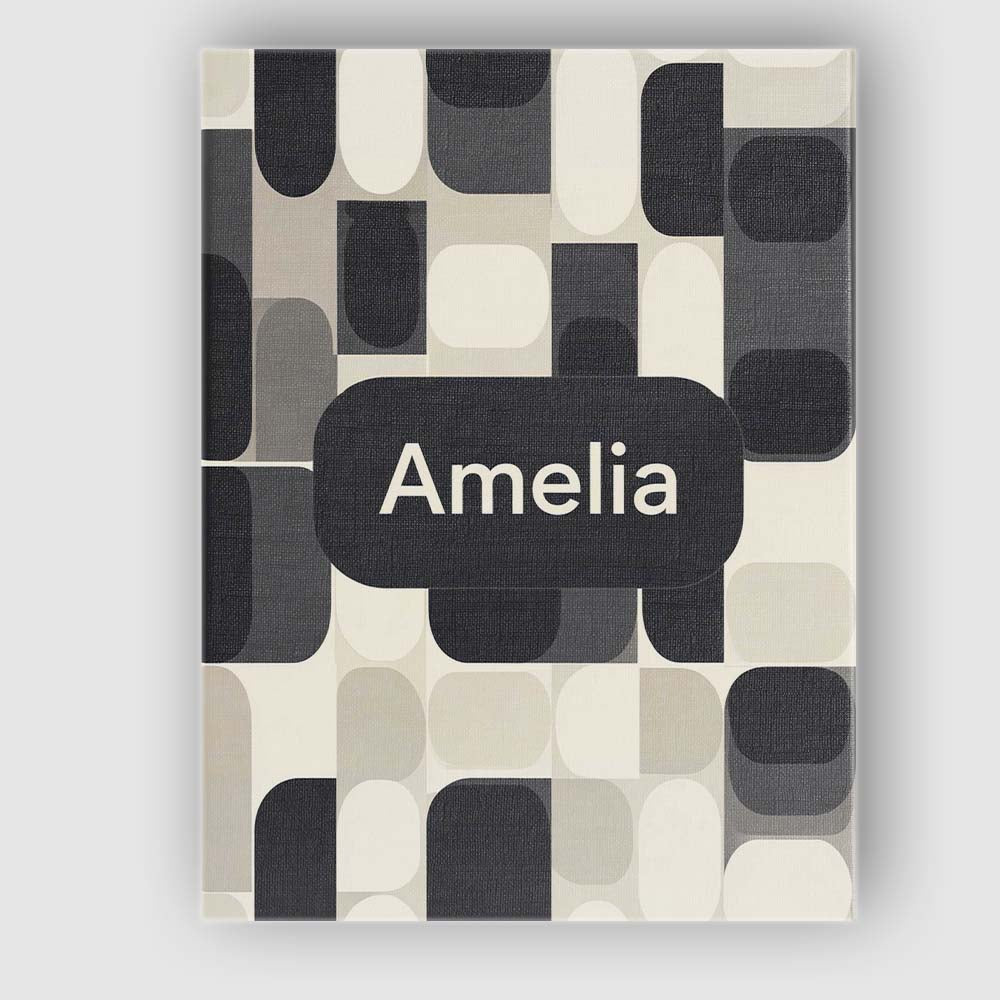 Personalised Name Modern Rounded Shapes Black Grey Minimalist Custom Contemporary Display Canvas Wall Art Print Decor Picture Ready to Hang