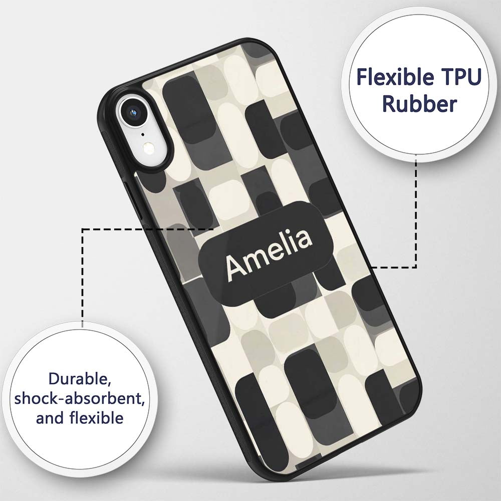 Modern Rounded Shapes Black Grey Printed Design Custom Name Protective Phone Case Mobile Cover Durable Everyday Smartphone Shock Resistant