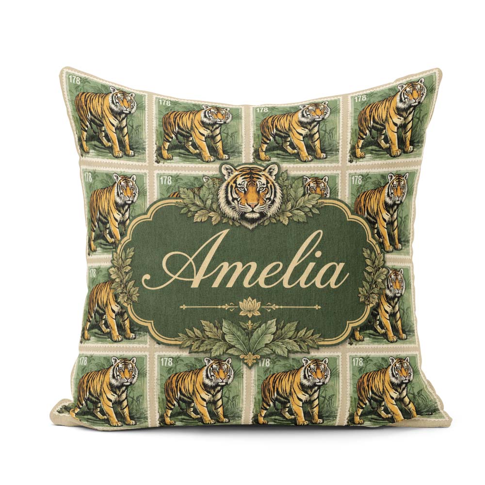 Custom Name Classic Tiger Full Body Stamp Design Seamless Lovely Square Filled Cushion Throw Pillow Sofa Bed Home Decor Zip Washable UK Made