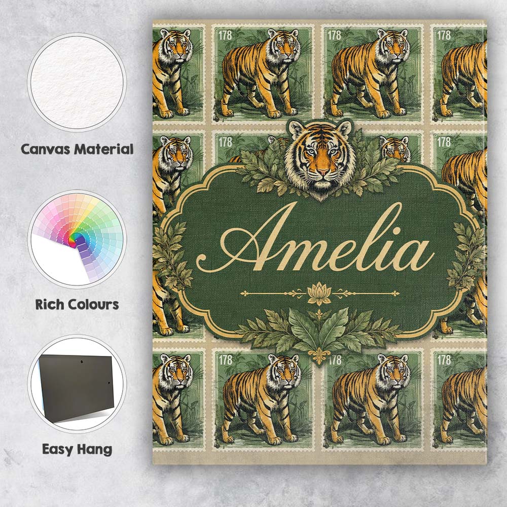 Personalised Name Classic Tiger Full Body Custom Unique Gift Idea Elegant Feature Canvas Wall Art Print Decor Picture Ready to Hang
