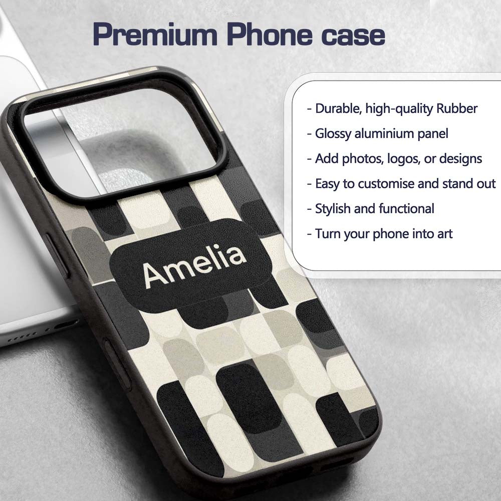 Modern Rounded Shapes Black Grey Printed Design Custom Name Protective Phone Case Mobile Cover Durable Everyday Smartphone Shock Resistant