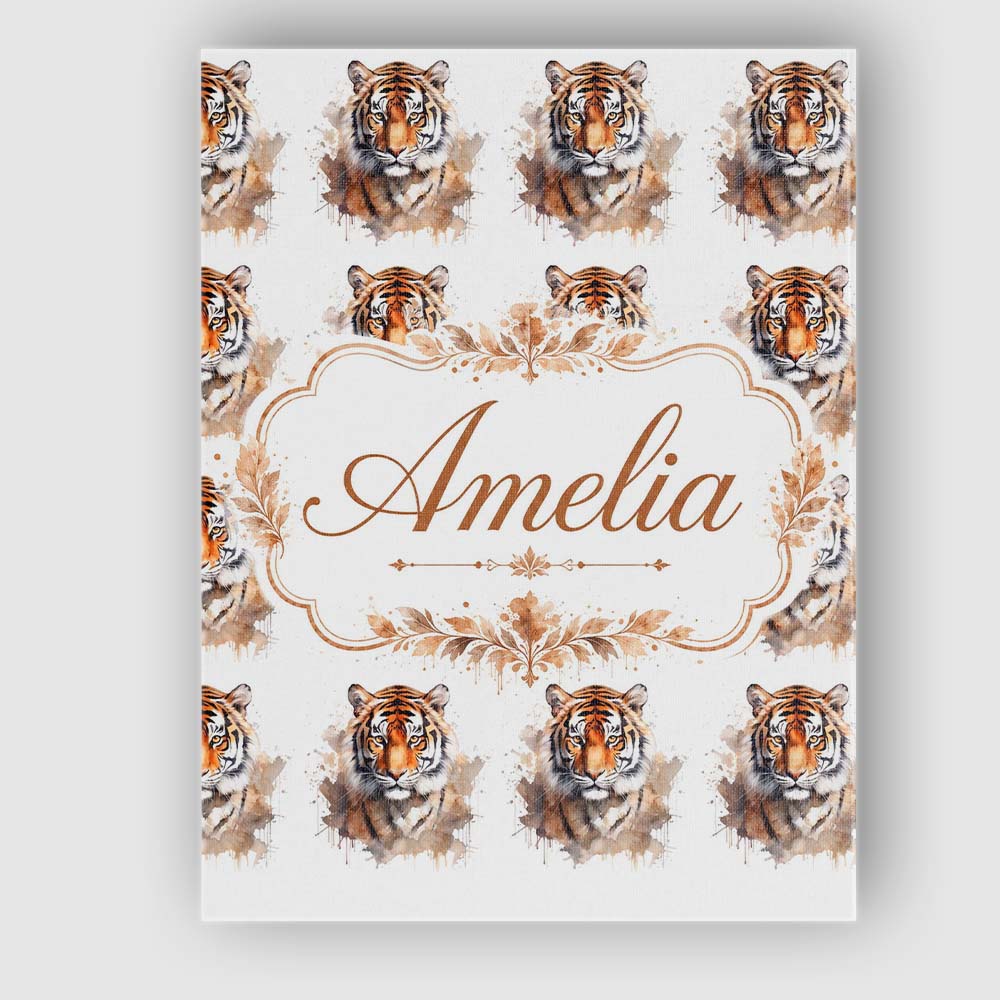 Personalised Name Realistic Tiger Portrait Custom Unique Gift Idea Elegant Feature Canvas Wall Art Print Decor Picture Ready to Hang