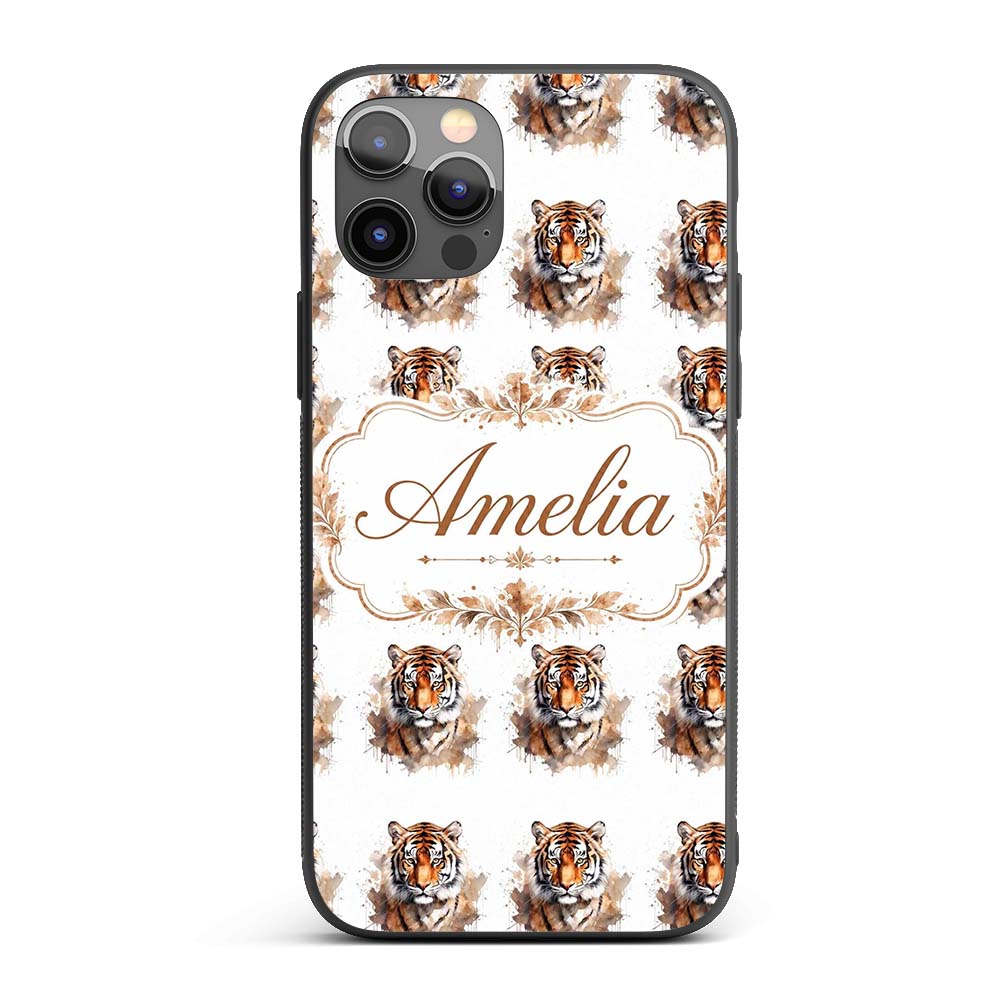 Realistic Tiger Portrait Splash Art Seamless Custom Name Protective Phone Case Mobile Cover Durable Everyday Smartphone Shock Resistant