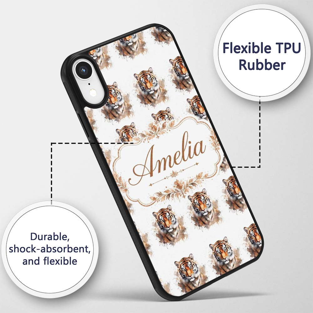 Realistic Tiger Portrait Splash Art Seamless Custom Name Protective Phone Case Mobile Cover Durable Everyday Smartphone Shock Resistant