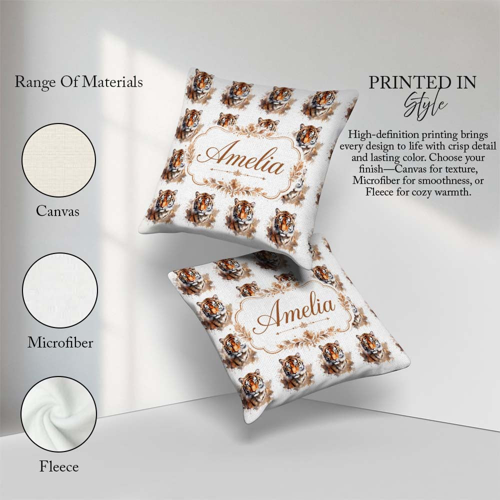 Custom Name Realistic Tiger Portrait Splash Art Seamless Pattern Square Filled Cushion Throw Pillow Sofa Bed Home Decor Zip Washable UK Made