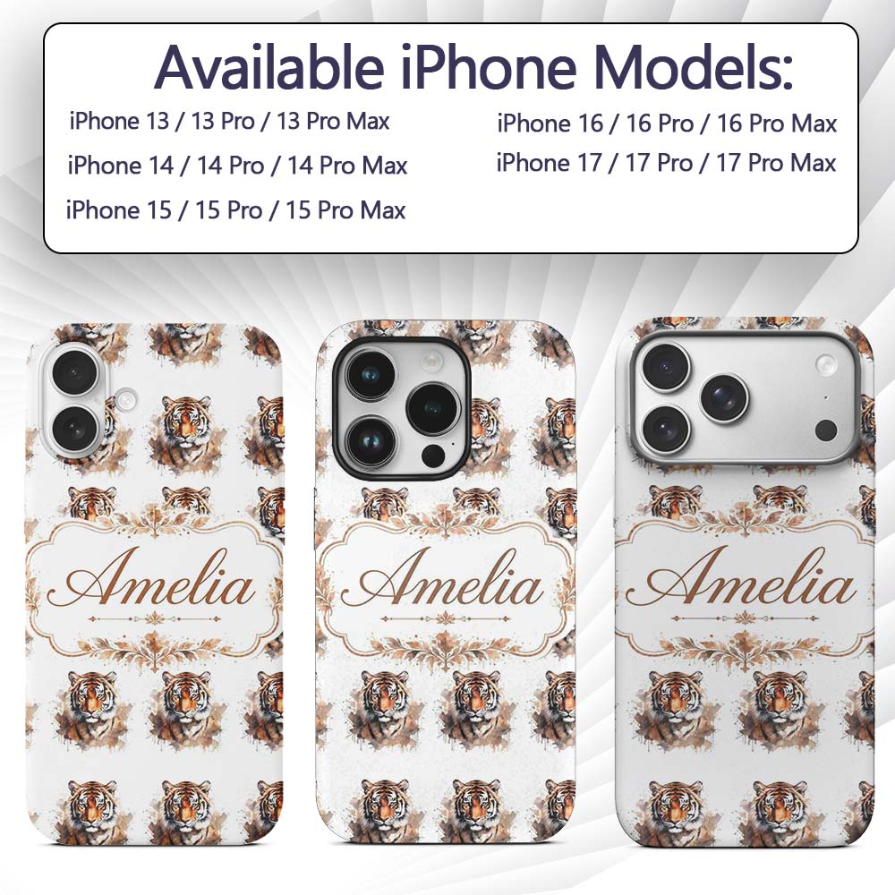 Realistic Tiger Portrait Splash Art Seamless Custom Name Protective Phone Case Mobile Cover Durable Everyday Smartphone Shock Resistant