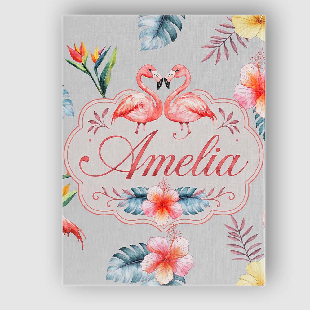 Personalised Name Elegant Pink Flamingos Custom Interior Decorative Contemporary Canvas Wall Art Print Decor Picture Ready to Hang