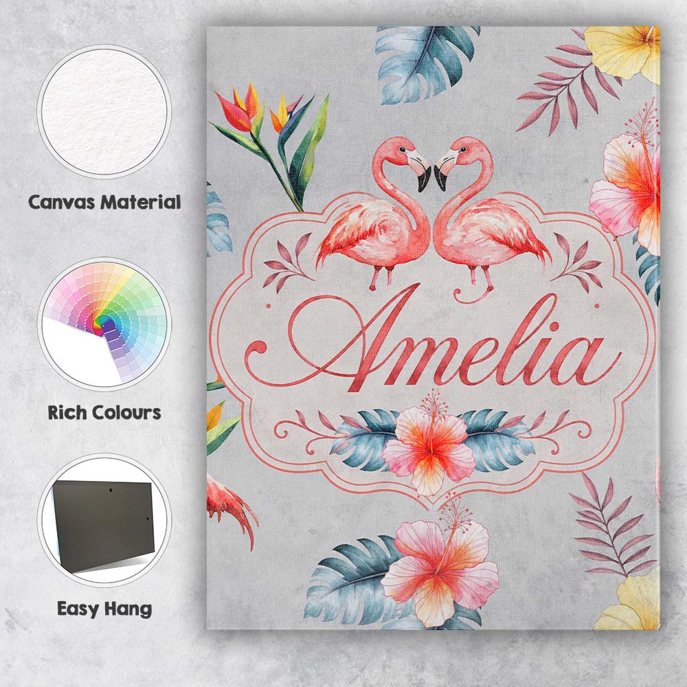 Personalised Name Elegant Pink Flamingos Custom Interior Decorative Contemporary Canvas Wall Art Print Decor Picture Ready to Hang