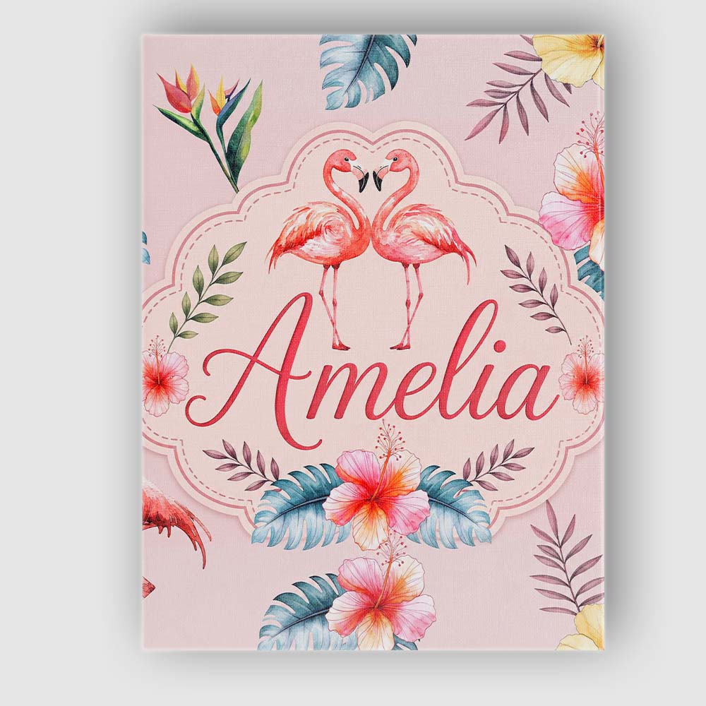 Personalised Name Elegant Pink Flamingos Custom Interior Decorative Contemporary Canvas Wall Art Print Decor Picture Ready to Hang