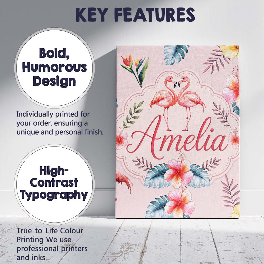Personalised Name Elegant Pink Flamingos Custom Interior Decorative Contemporary Canvas Wall Art Print Decor Picture Ready to Hang