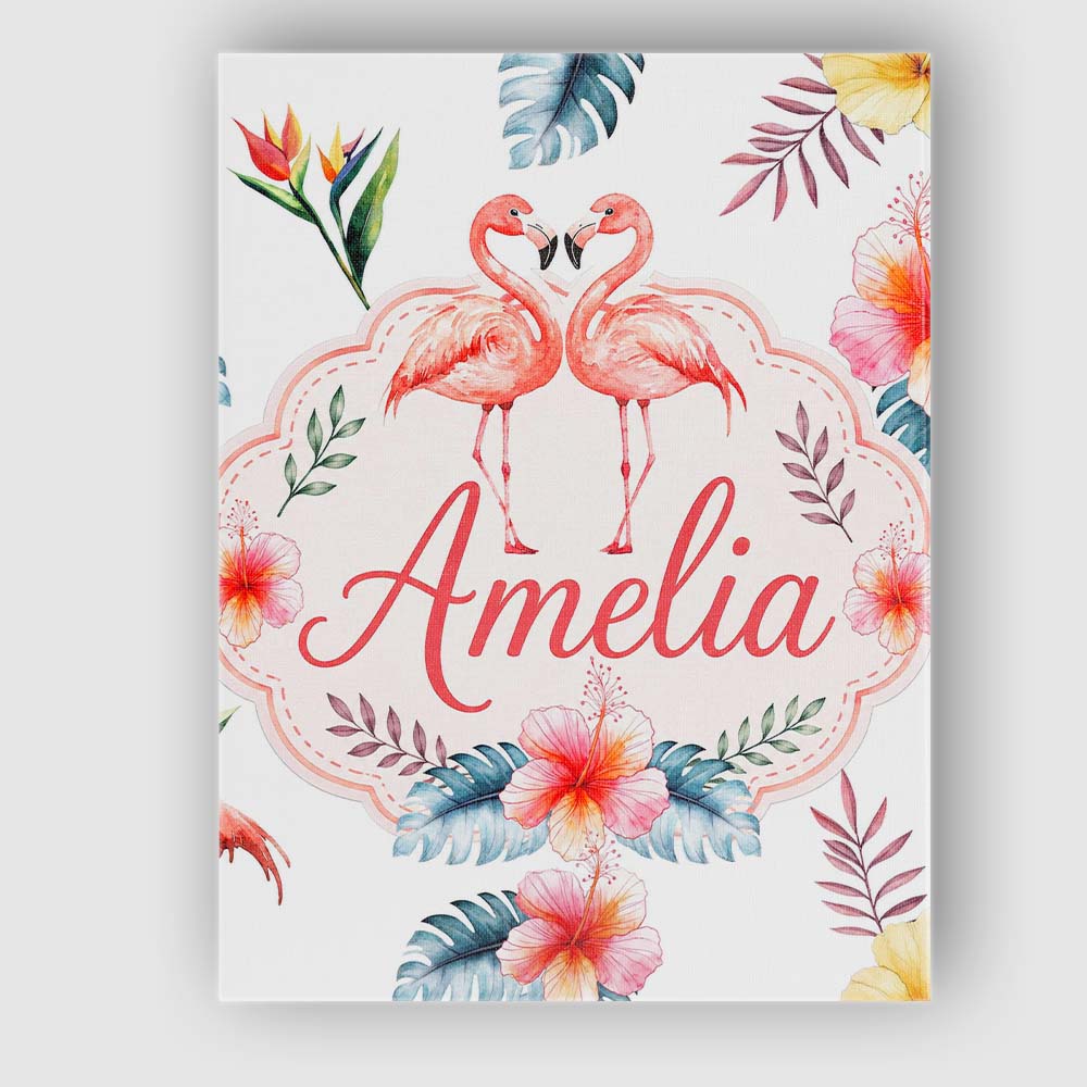 Personalised Name Elegant Pink Flamingos Custom Interior Decorative Contemporary Canvas Wall Art Print Decor Picture Ready to Hang