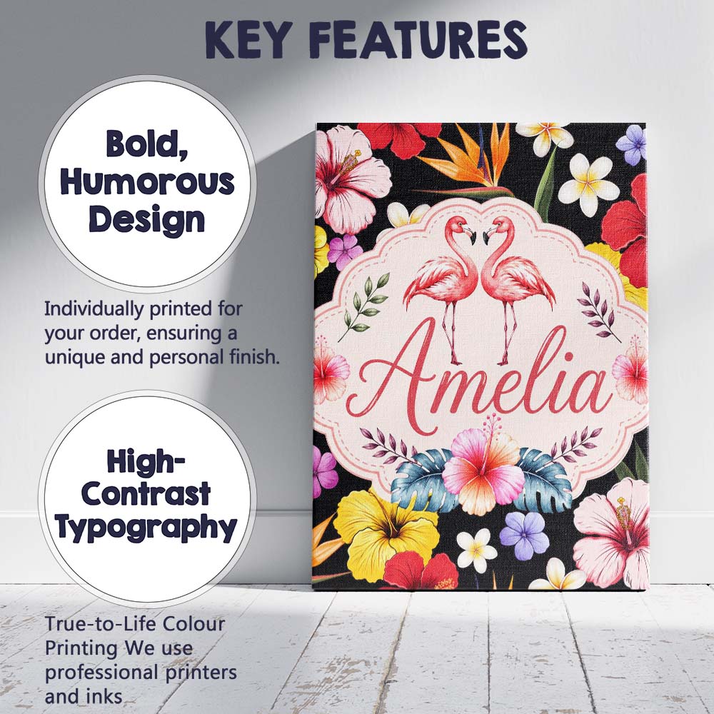 Personalised Name Cute Tropical Hibiscus Custom Unique Gift Idea Elegant Feature Canvas Wall Art Print Decor Picture Ready to Hang