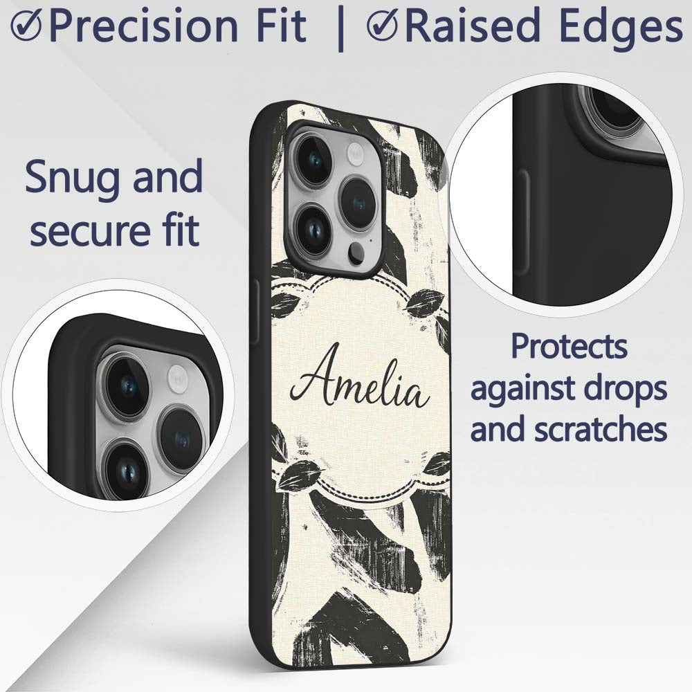 Bold Expressionist Brush Strokes Black Cream Custom Name Protective Phone Case Mobile Cover Durable Everyday Smartphone Shock Resistant