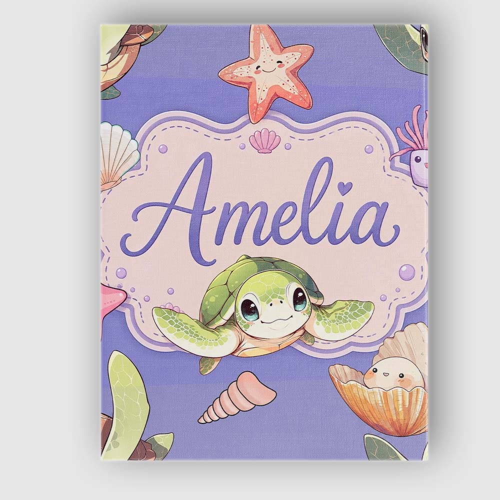 Personalised Name Cute Cartoon Sea Turtle Custom Unique Gift Idea Elegant Feature Canvas Wall Art Print Decor Picture Ready to Hang