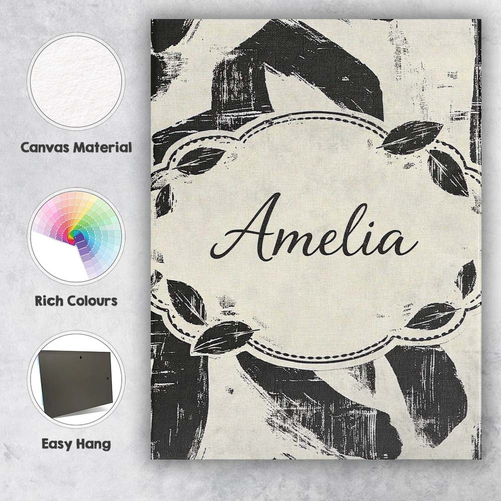 Personalised Name Bold Expressionist Brush Strokes Black Cream Custom Modern Room Accent Canvas Wall Art Print Decor Picture Ready to Hang