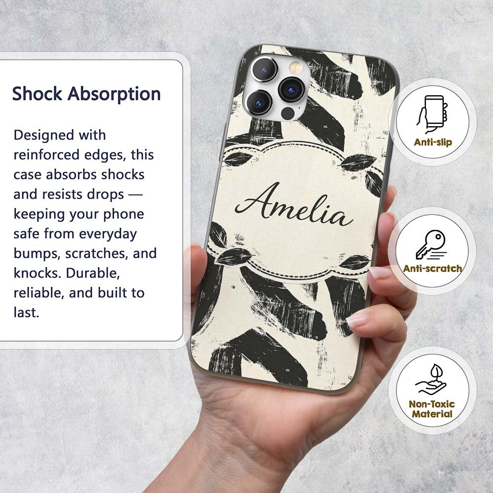 Bold Expressionist Brush Strokes Black Cream Custom Name Protective Phone Case Mobile Cover Durable Everyday Smartphone Shock Resistant