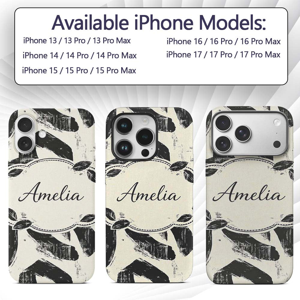 Bold Expressionist Brush Strokes Black Cream Custom Name Protective Phone Case Mobile Cover Durable Everyday Smartphone Shock Resistant
