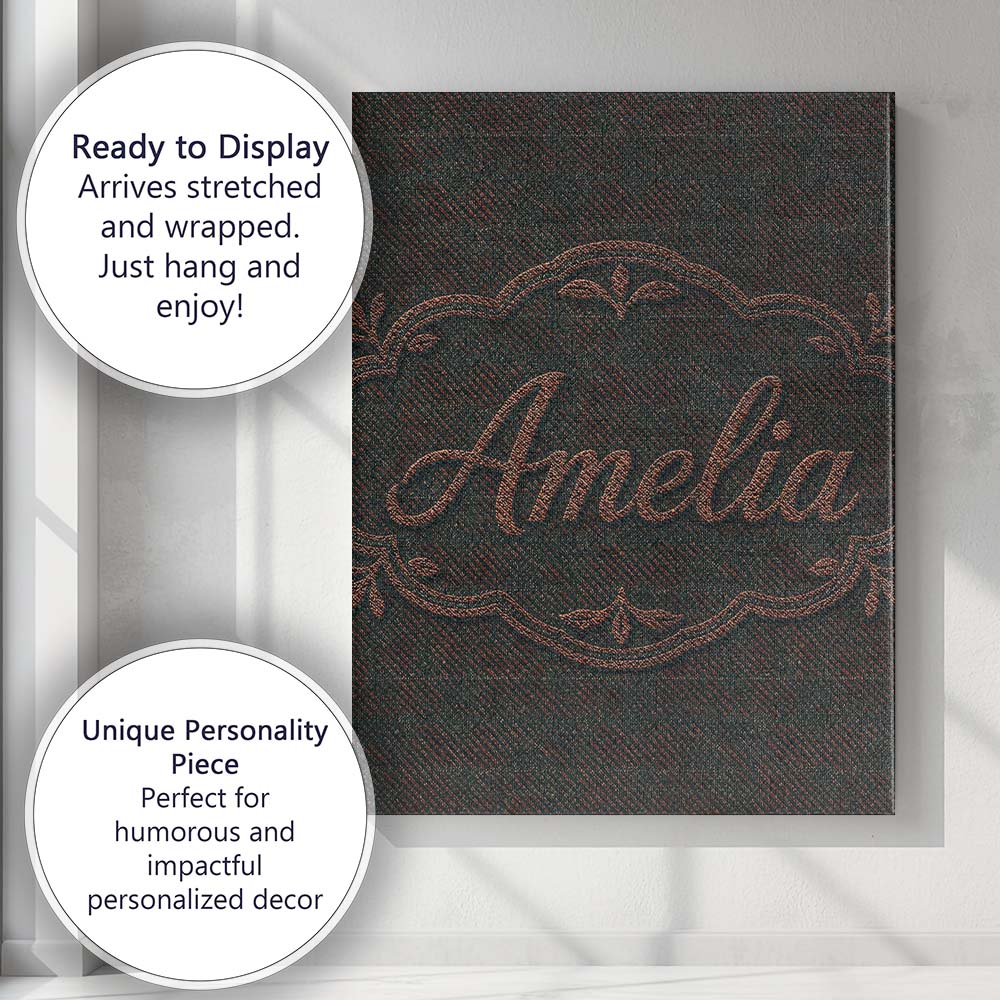 Personalised Name Dark Green Textured Custom Modern Room Accent Creative Decorator Style Canvas Wall Art Print Decor Picture Ready to Hang