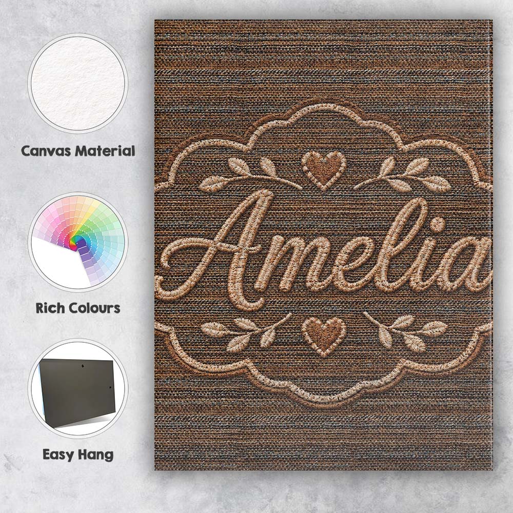 Personalised Name Brown Woven Texture Custom Modern Room Accent Creative Decorator Style Canvas Wall Art Print Decor Picture Ready to Hang