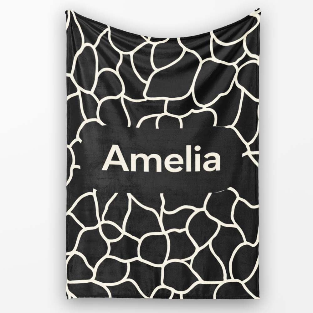 Pebble Outline Network Black Cream Organic Abstract Pattern Lovely Personalised Custom Name Super Soft Fleece Blanket Bed Sofa Throw