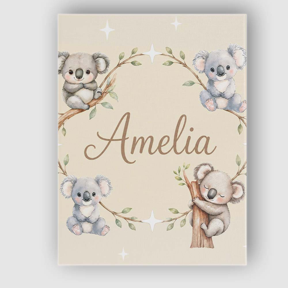 Personalised Name Cute Baby Koala Bears Custom Modern Room Accent Elegant Feature Canvas Wall Art Print Decor Picture Ready to Hang