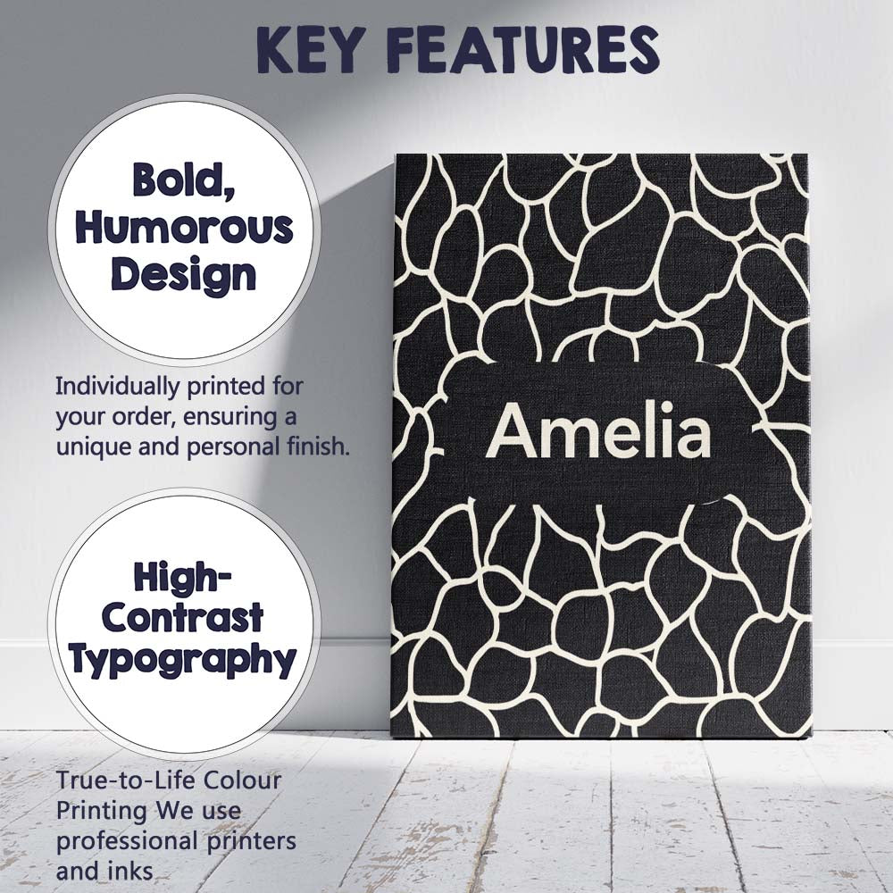 Personalised Name Pebble Outline Network Black Cream Organic Abstract Custom Home Unique Canvas Wall Art Print Decor Picture Ready to Hang