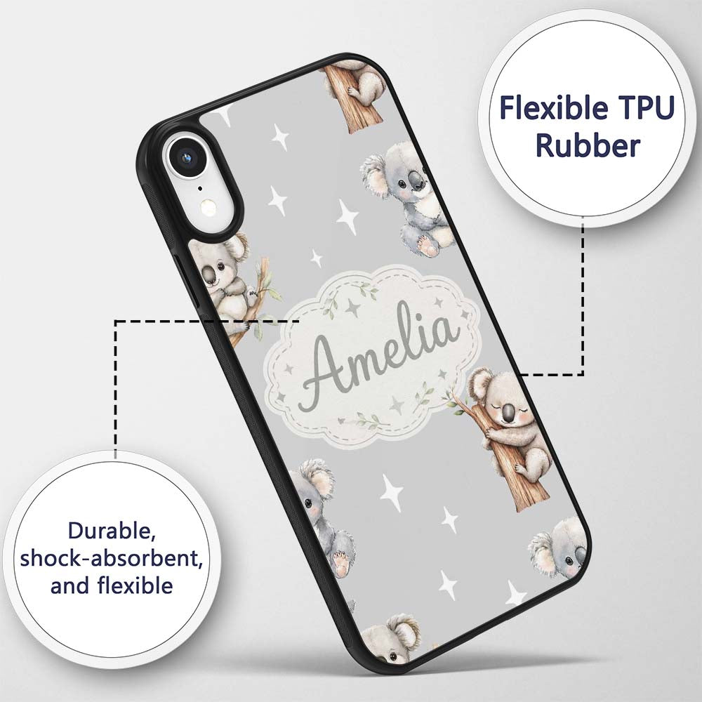 Cute Baby Koala Bears with Stars Printed Design Custom Name Protective Phone Case Mobile Cover Durable Everyday Smartphone Shock Resistant