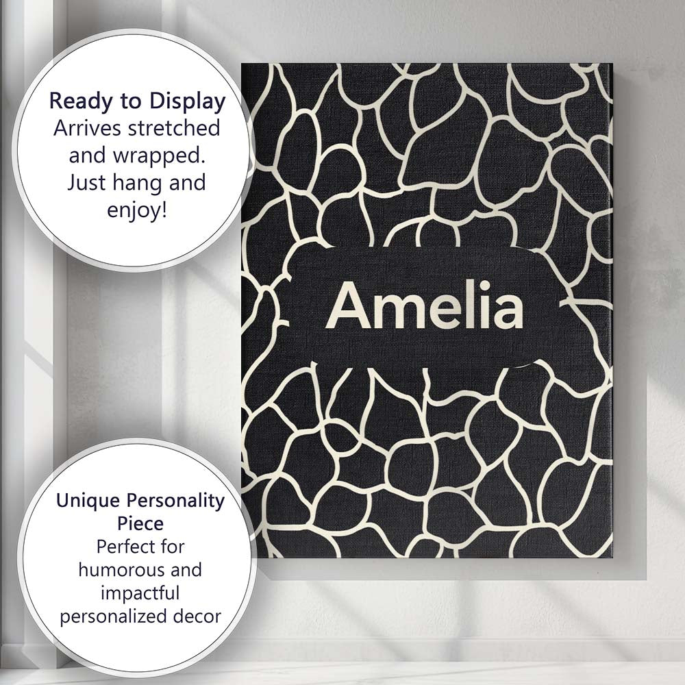 Personalised Name Pebble Outline Network Black Cream Organic Abstract Custom Home Unique Canvas Wall Art Print Decor Picture Ready to Hang