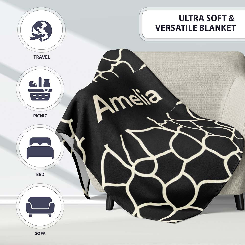 Pebble Outline Network Black Cream Organic Abstract Pattern Lovely Personalised Custom Name Super Soft Fleece Blanket Bed Sofa Throw