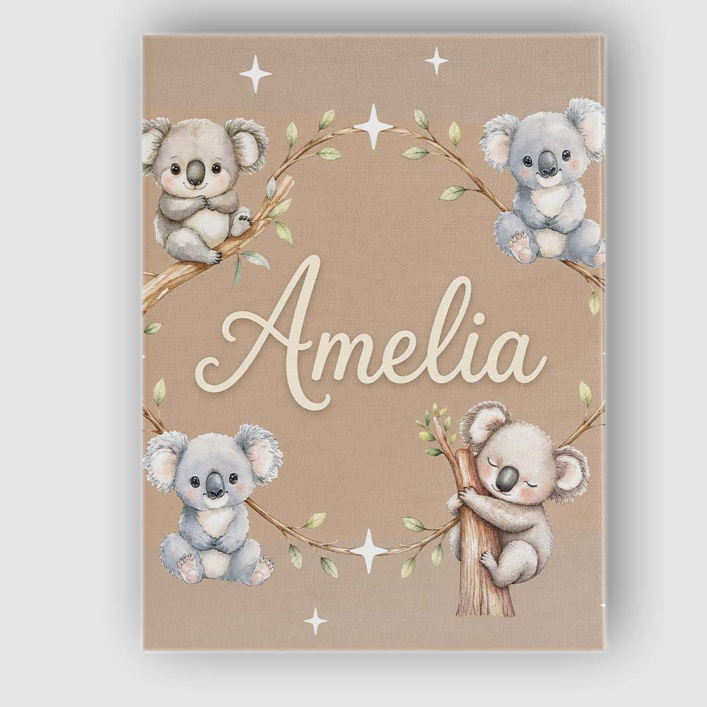 Personalised Name Cute Baby Koala Bears Custom Modern Room Accent Elegant Feature Canvas Wall Art Print Decor Picture Ready to Hang