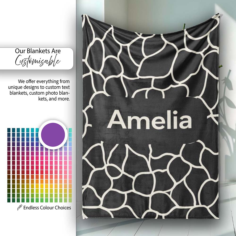Pebble Outline Network Black Cream Organic Abstract Pattern Lovely Personalised Custom Name Super Soft Fleece Blanket Bed Sofa Throw