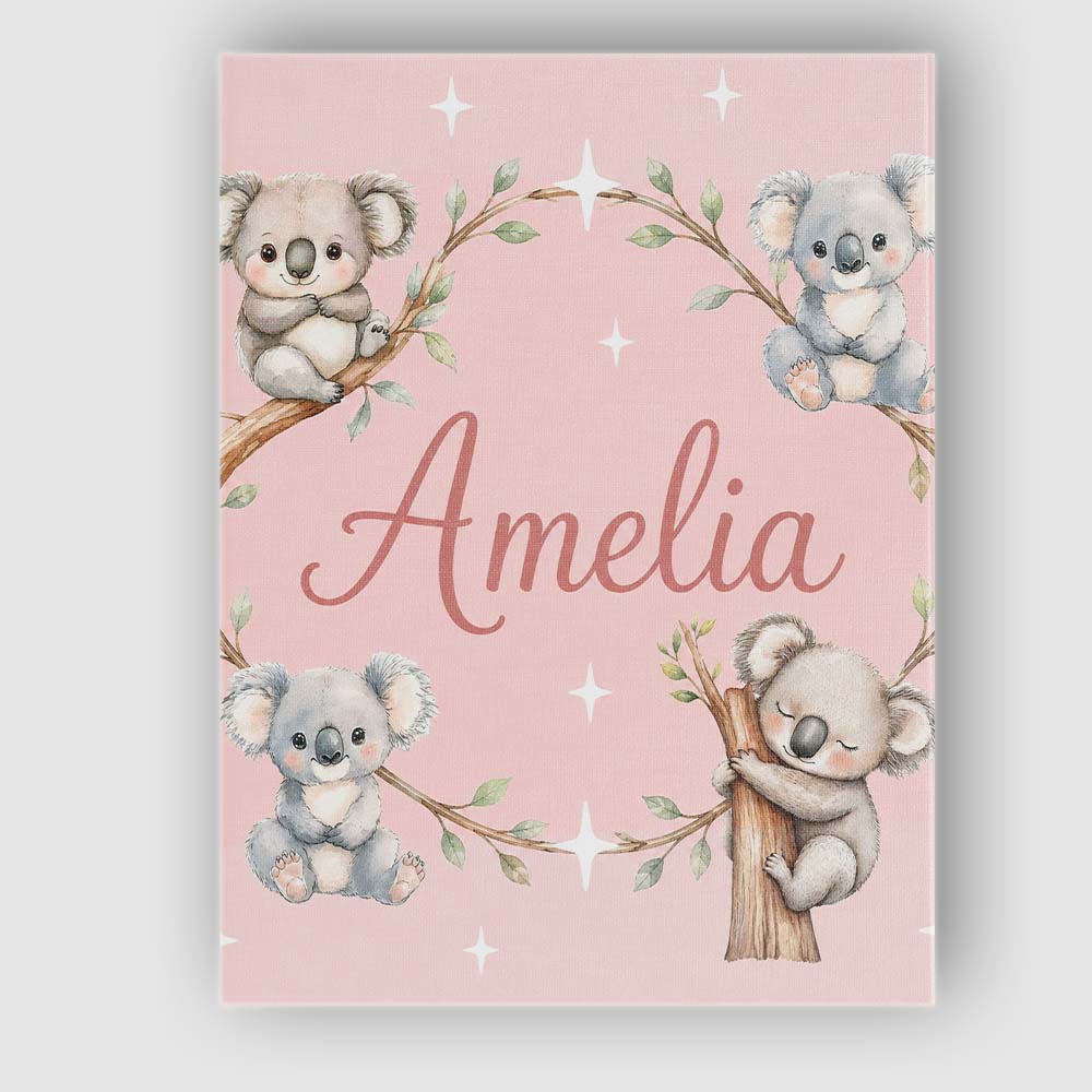 Personalised Name Cute Baby Koala Bears Custom Modern Room Accent Elegant Feature Canvas Wall Art Print Decor Picture Ready to Hang