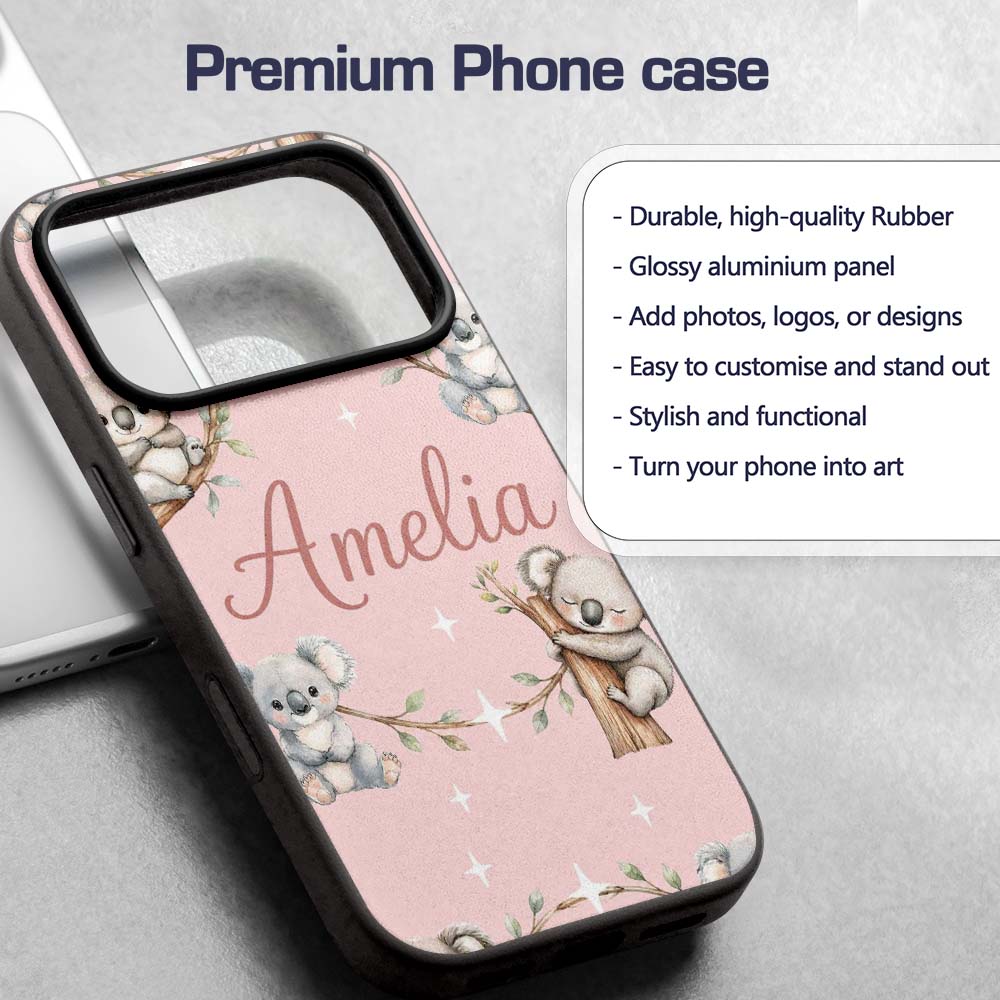Cute Baby Koala Bears with Stars on Blush Pink Custom Name Protective Phone Case Mobile Cover Durable Everyday Smartphone Shock Resistant