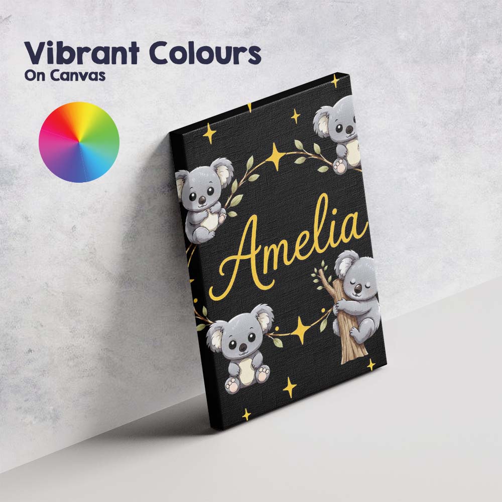 Personalised Name Cute Cartoon Koala Bears Custom Unique Gift Idea Elegant Feature Canvas Wall Art Print Decor Picture Ready to Hang