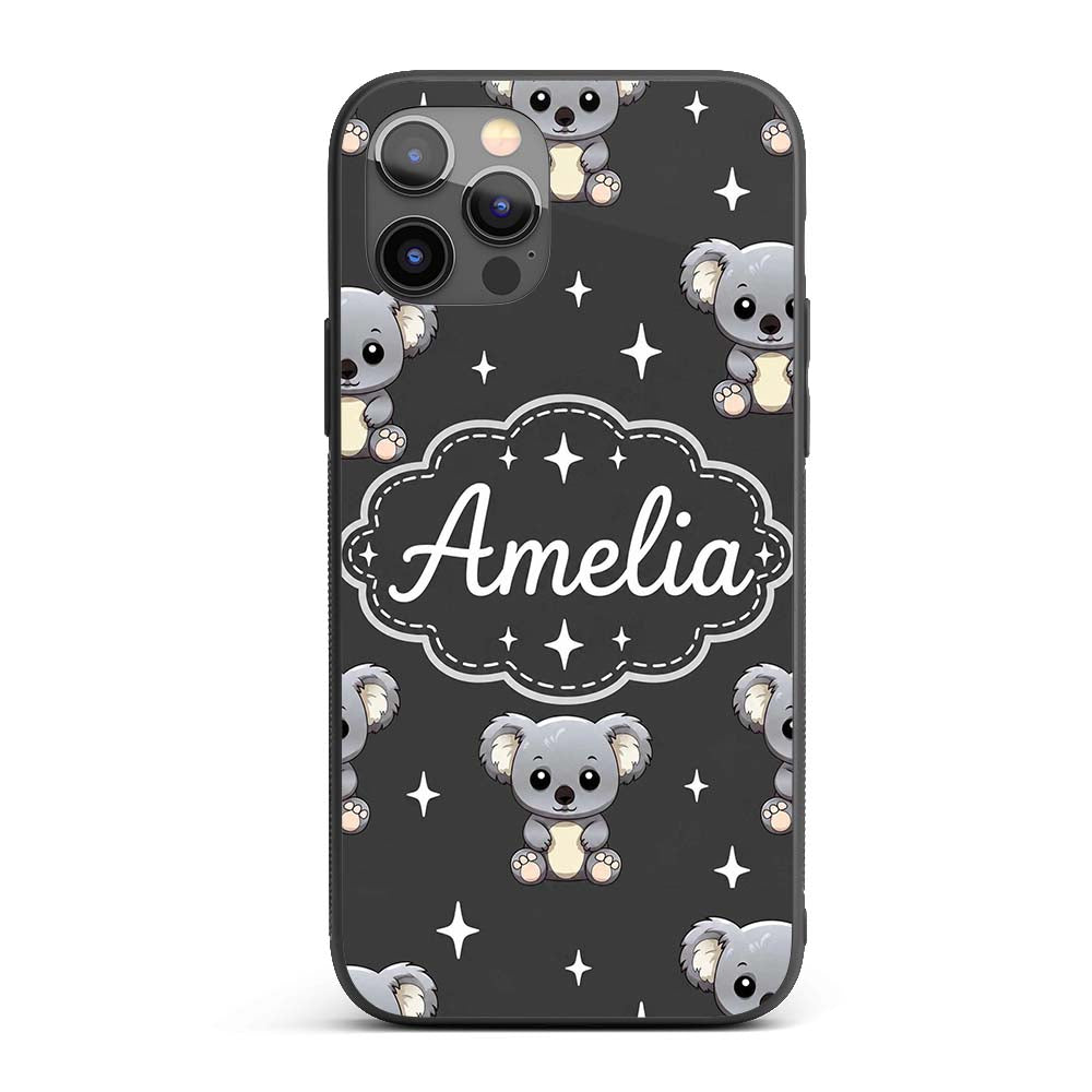 Cute Cartoon Koala Bears with White Stars on Dark Custom Name Protective Phone Case Mobile Cover Durable Everyday Smartphone Shock Resistant