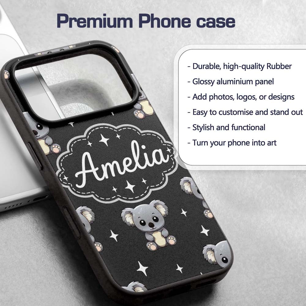 Cute Cartoon Koala Bears with White Stars on Dark Custom Name Protective Phone Case Mobile Cover Durable Everyday Smartphone Shock Resistant